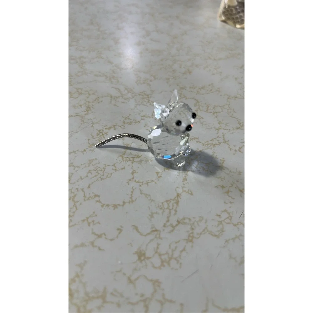 Swarovski Crystal Mouse Figurine‎ Metal Tail Black Eyes 7659